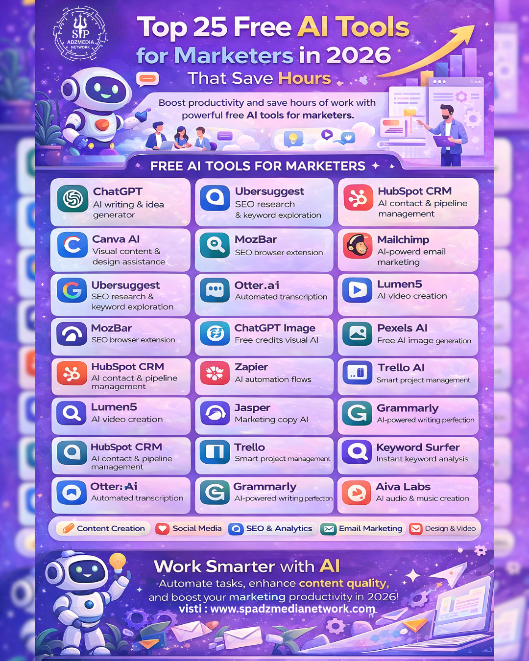 Top 25 Free AI Tools for Marketers in 2026 That Save Hours